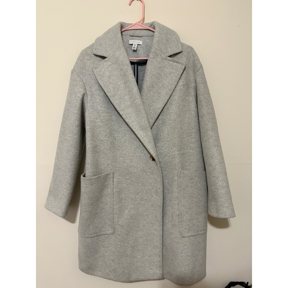 Topshop Grey Wool Blend Single Button Notch Lapel Overcoat Jacket Womens Size 6